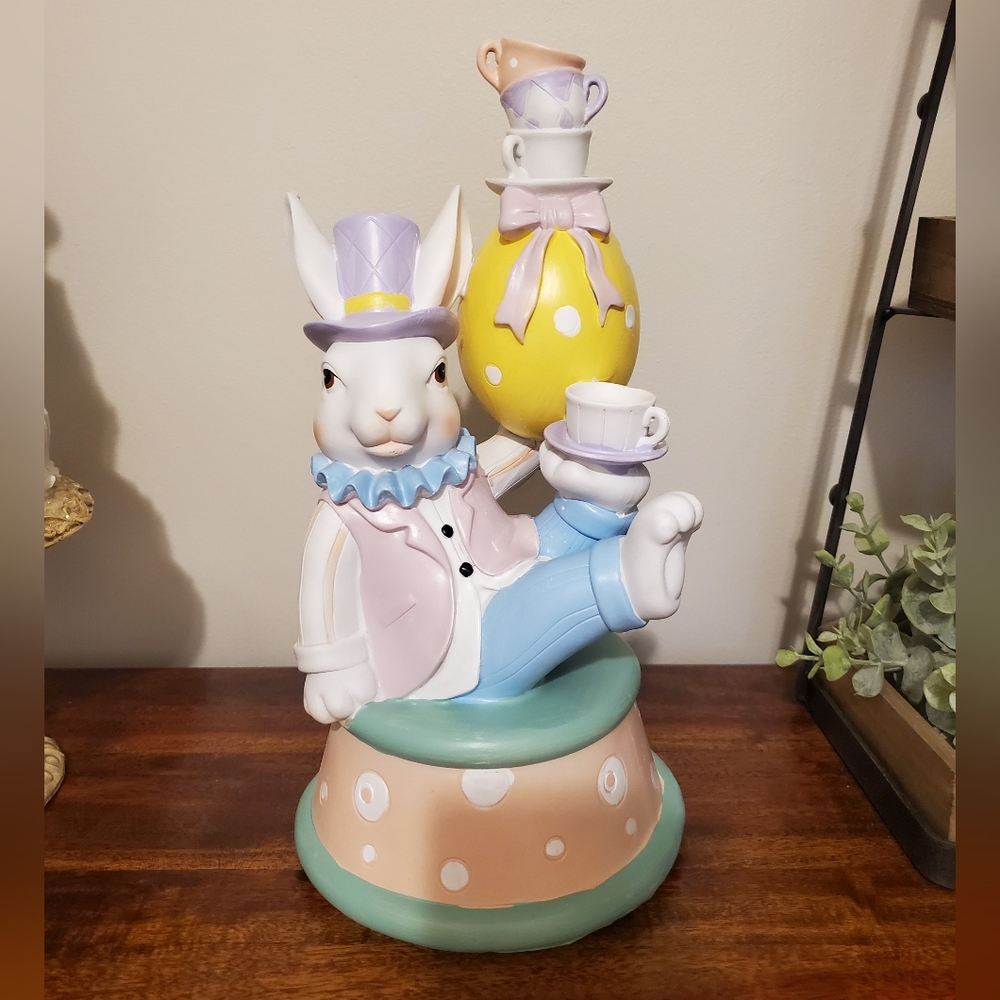 Mad hatter easter bunny balancing teacup